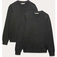 M&S 2 Pack Unisex Pure Cotton School Jumper (3-18 Yrs) Grey