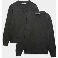 M&S 2 Pack Unisex Pure Cotton School Jumper (3-18 Yrs) Grey