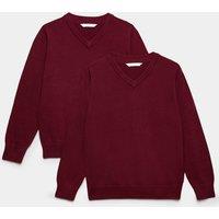 M&S 2 Pack Unisex Pure Cotton School Jumper (3-18 Yrs) Burgundy