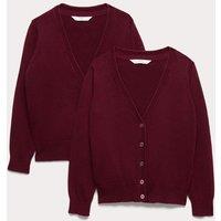 M&S 2 Pack Girls' Pure Cotton School Cardigan (3-18 Yrs) Burgundy