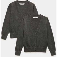 M&S 2 Pack Girls' Pure Cotton School Cardigan (3-18 Yrs) Grey
