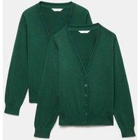M&S 2 Pack Girls' Pure Cotton School Cardigan (3-18 Yrs) Green