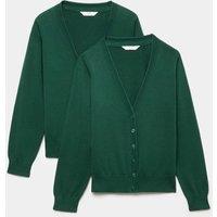 M&S 2 Pack Girls' Pure Cotton School Cardigan (3-18 Yrs) Green