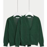 M&S 2 Pack Girls' Pure Cotton School Cardigan (3-18 Yrs) Green