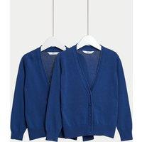 M&S 2 Pack Girls' Pure Cotton School Cardigan (3-18 Yrs) Blue