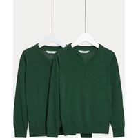 M&S 2 Pack Unisex Pure Cotton School Jumper (3-18 Yrs) Green