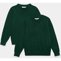 M&S 2 Pack Unisex Pure Cotton School Jumper (3-18 Yrs) Green