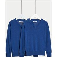 M&S 2 Pack Unisex Pure Cotton School Jumper (3-18 Yrs) Blue