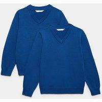 M&S 2 Pack Unisex Pure Cotton School Jumper (3-18 Yrs) Blue