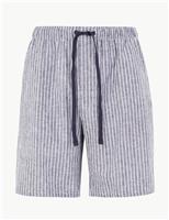 M&S Collection Linen Rich Striped Pyjama Shorts Navy Mix