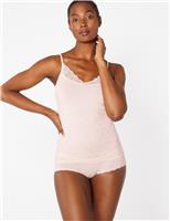 M&S Lace Trim Sparkle Star Vest Set Rose