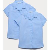 M&S 2 Pack Girls' Easy Iron Revere School Shirts (2-16 Yrs) Blue