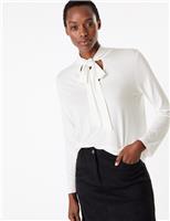Fitted Tie Neck Long Sleeve Top