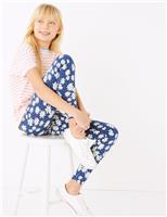 M&S Cotton Rich Daisy Print Leggings (6-16 Yrs) Blue Mix