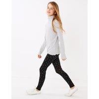M&S Cotton Rich Heart Print Leggings (6-16 Yrs) Black Mix