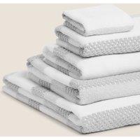 M&S Pure Cotton Striped Textured Towel Silver Grey
