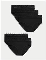 M&S 5pk Cotton Lycra & Lace High Rise Shorts Black