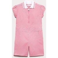 M&S Girls' Gingham School Playsuit (2-14 Yrs) Red