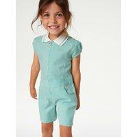 M&S Girls' Gingham School Playsuit (2-14 Yrs) Green