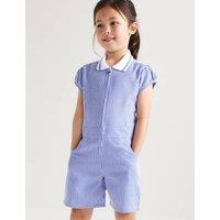 M&S Girls' Gingham School Playsuit (2-14 Yrs) Mid Blue