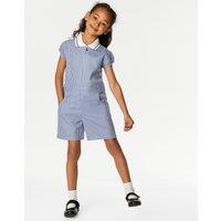 M&S Girls' Gingham School Playsuit (2-14 Yrs) Mid Blue