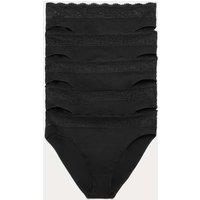 M&S 5pk Cotton Lycra High Leg & Lace Knickers Black