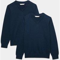 M&S 2 Pack Unisex Pure Cotton School Jumper (3-18 Yrs) Navy