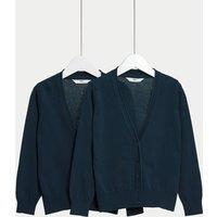 M&S 2 Pack Girls' Pure Cotton School Cardigan (3-18 Yrs) Navy