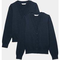 M&S 2 Pack Girls' Pure Cotton School Cardigan (3-18 Yrs) Navy