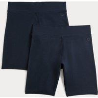 Goodmove 2 Pack Girls' Cotton Rich School Cycling Shorts (2-16 Yrs) Navy Mix