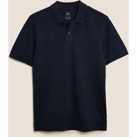 M&S Slim Fit Pure Cotton Pique Polo Shirt Dark Navy