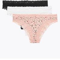 3pk Cotton Rich & Lace Brazilian Knickers