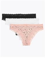 M&S 3pk Cotton Rich & Lace Brazilian Knickers Pink Mix