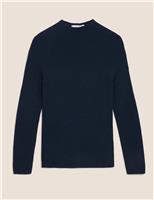 M&S Pure Merino Wool Ribbed Funnel Neck Jumper Navy
