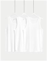3pk Pure Cotton Classic Sleeveless Mesh Vests