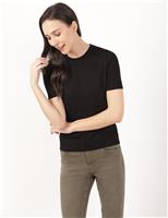 M&S Knitted Crew Neck Short Sleeve Top Black