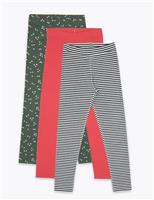 M&S 3 Pack Adaptive Cotton Rich Leggings (2-16 Yrs) Multi