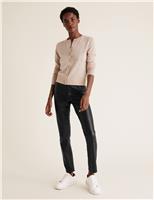 Leather Look High Waisted Slim Fit Jeans