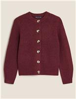 M&S Ribbed Crew Neck Button Front Cardigan Berry