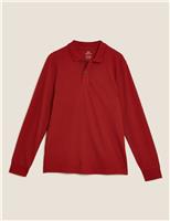 M&S Pure Cotton Long Sleeve Polo Shirt Petrol Green