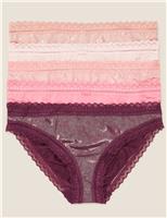 M&S 5pk Microfibre with Lace Bikini Knickers Pink Mix