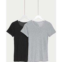 M&S 2 Pack Medium Warm Thermal Short Sleeve Pointelle Tops Black Mix