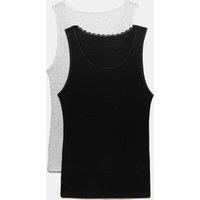 M&S 2 Pack Medium Warmth Thermal Pointelle Vests Black Mix