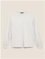 M&S Sparkly Crew Neck Relaxed Long Sleeve Top Grey Mix