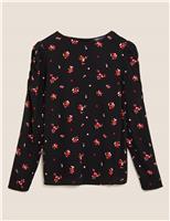 M&S Floral Puff Sleeve Blouse Black Mix