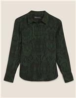 M&S Snake Print Long Sleeve Shirt Green Mix