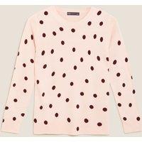M&S Supersoft Polka Dot Crew Neck Jumper Rose Mix