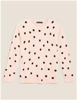 M&S Supersoft Polka Dot Crew Neck Jumper Rose Mix