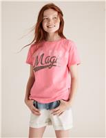 M&S Pure Cotton Glitter Magic T-Shirt (6-16 Yrs) Pink Mix