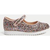 Kids Riptape Glitter Mary Jane Shoes (4 Small - 2 Large)